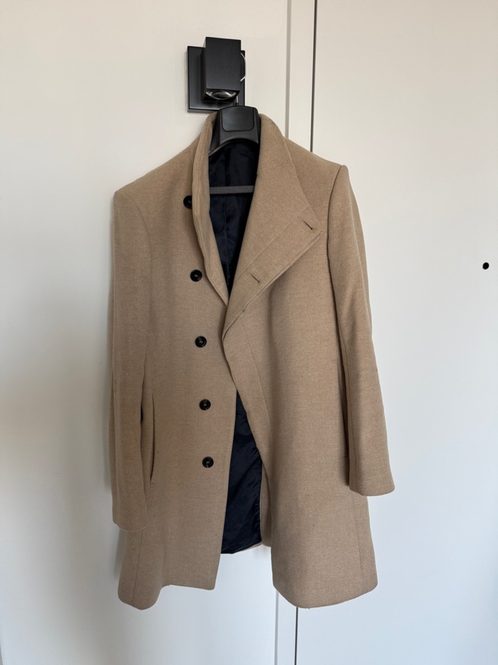 Zara Men's Tan Double-Breasted Wool Pea Coat